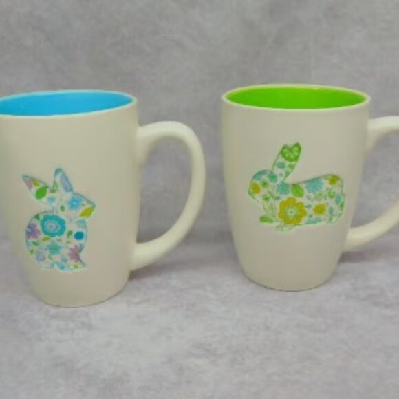 Only at Hallmark Ceramic Cup Embossed Easter Bunny Mugs two 12 oz Cups - Picture 1 of 6